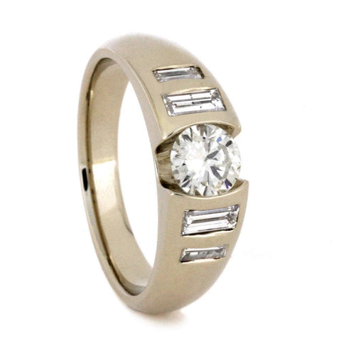 14K White Gold Moissanite and Diamond Engagement Ring