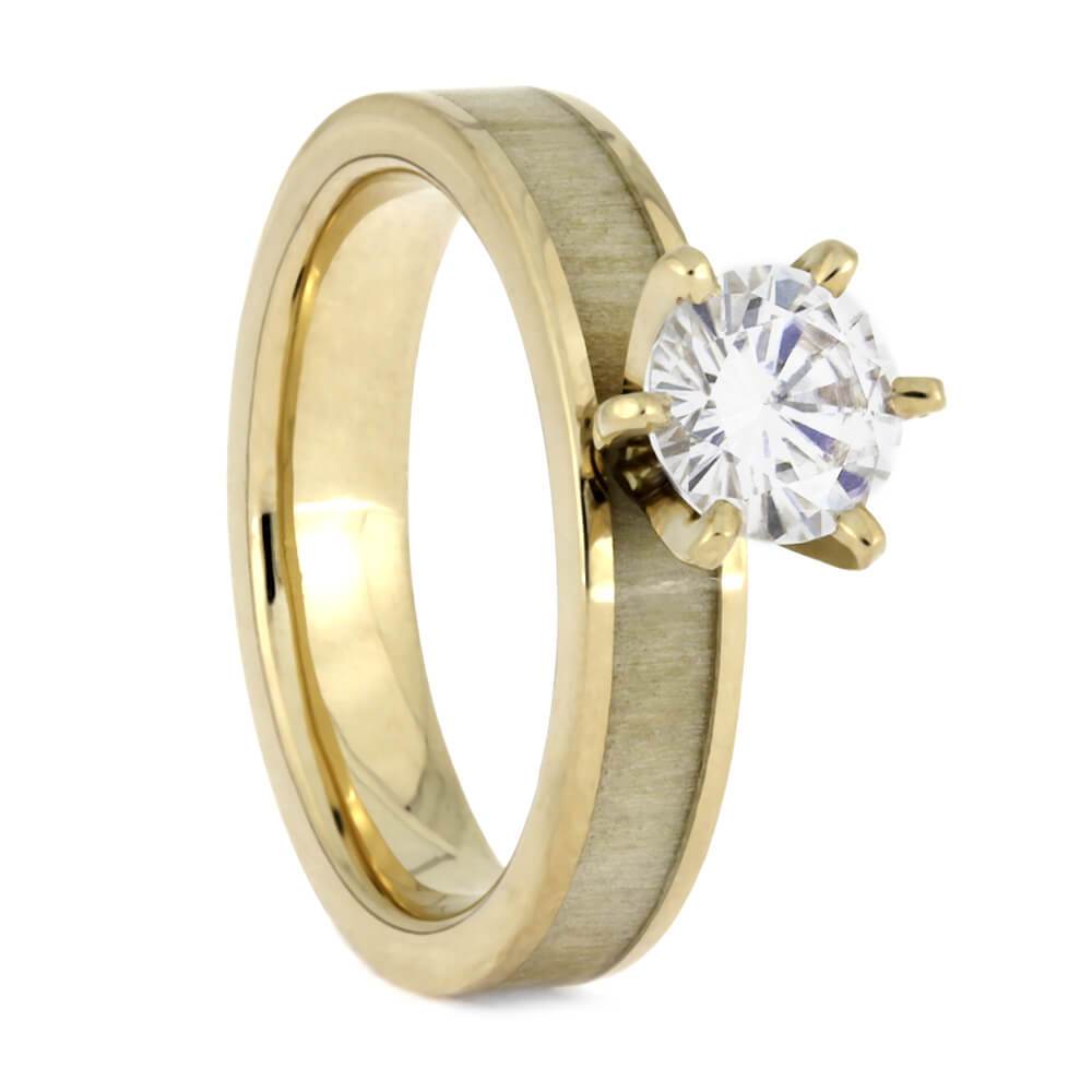 14K Yellow Gold Moissanite and Hardwood Engagement Ring