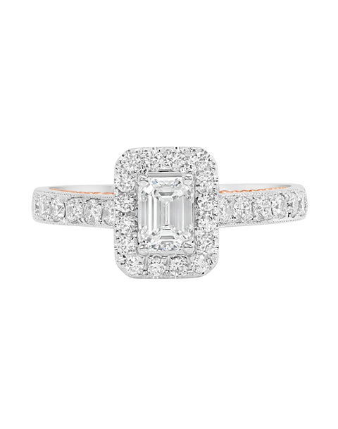 14K White with Rose Gold and Halo Diamond Tesori Engagement Ring