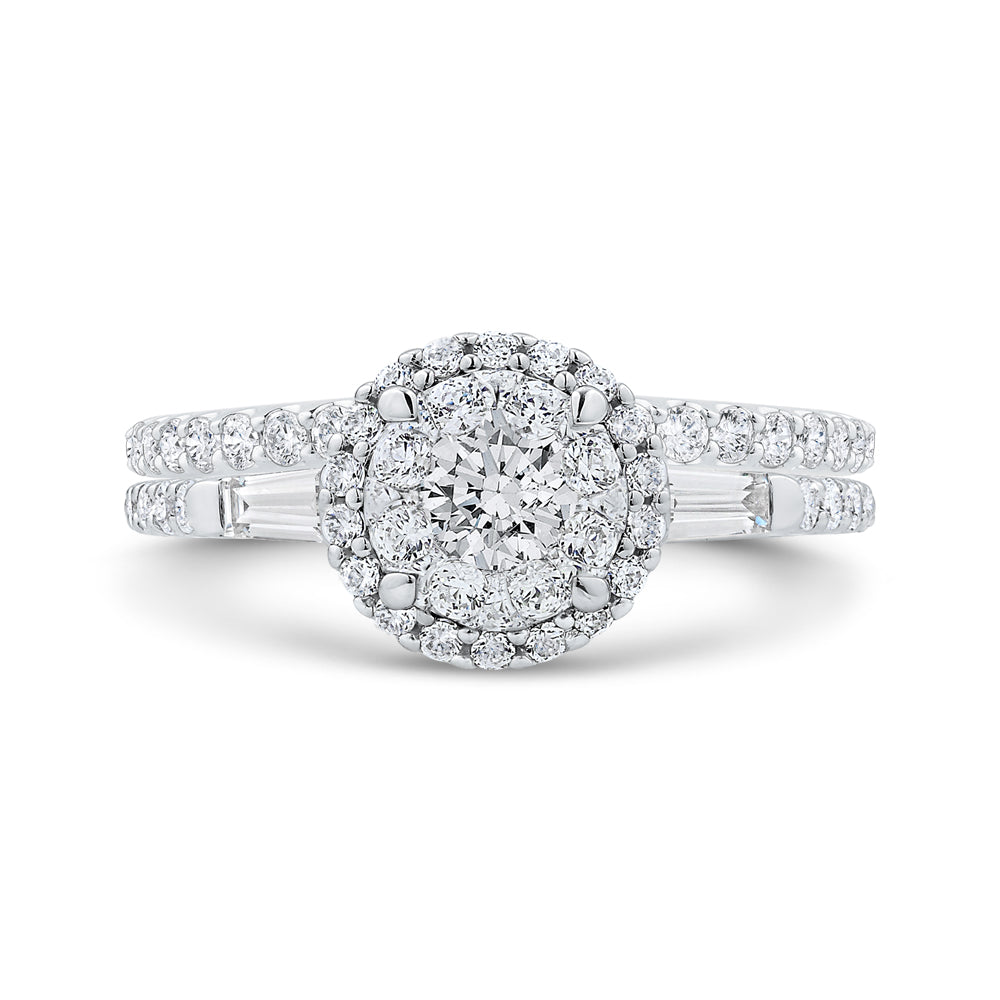 14K White Gold Round & Baguette Diamond Halo Engagement Ring – Origin ...