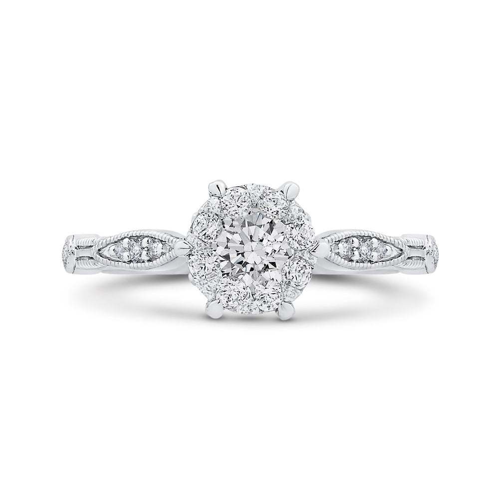 14K White Gold Round & Marquise Diamond Engagement Ring