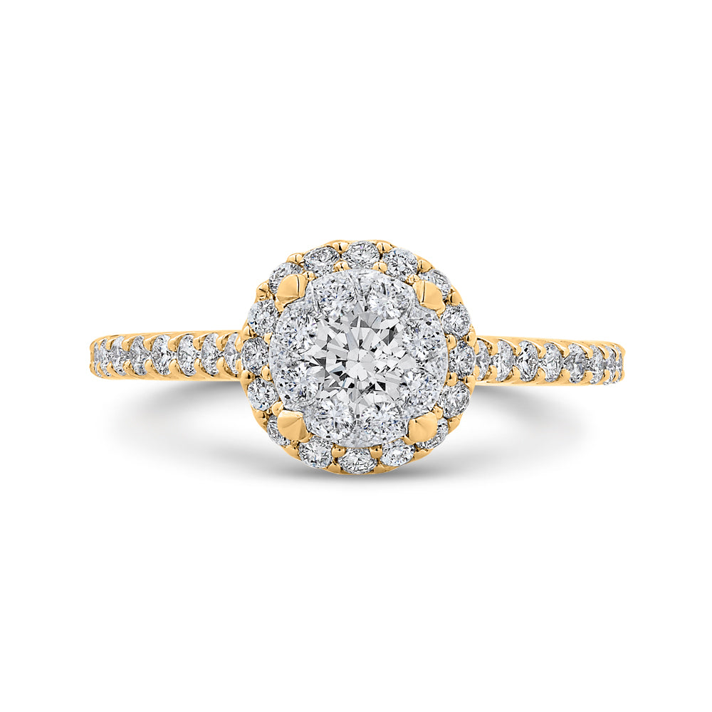 Round Cut Diamond Halo Engagement Ring In 14K Two-Tone Gold