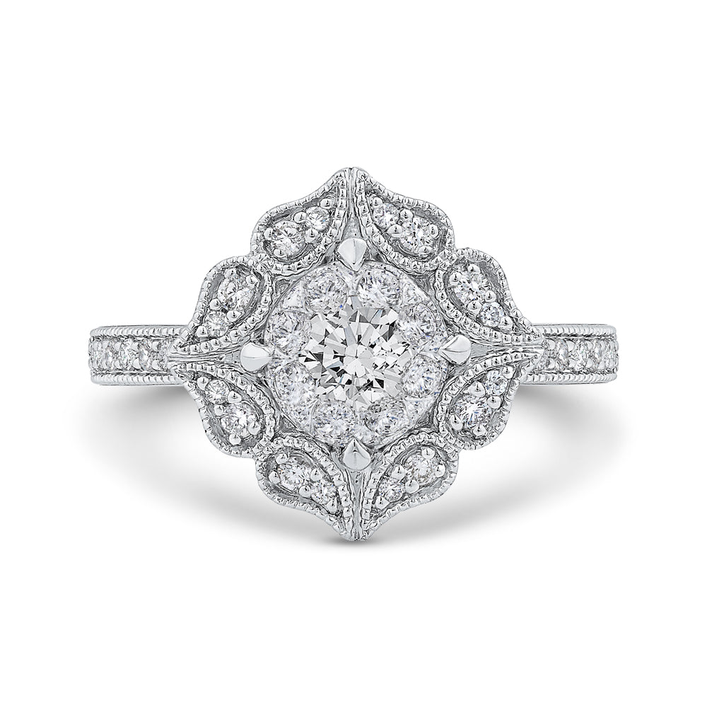 14K White Gold Round Cut Diamond Flower Shape Engagement Ring