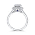 14K White Gold Round Diamond Double Halo Engagement Ring with Blue Sapphire