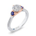 14K Two-Tone Gold Round Diamond Three-Stone Engagement Ring with Blue Sapphire