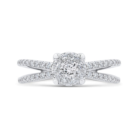 14K White Gold Round Diamond Crossover Criss-Cross Engagement Ring