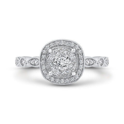 14K White Gold Round Diamond Halo Engagement Ring