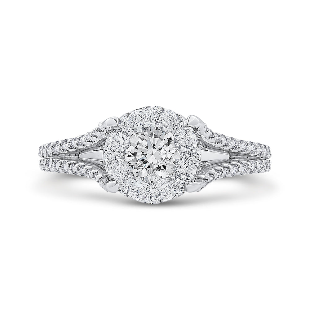 Round Diamond Engagement Ring In 14K White Gold with Split Shank