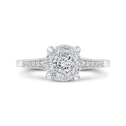 Round Cut Diamond Engagement Ring In 14K White Gold with Euro Shank