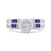 14K White Gold Round Diamond Engagement Ring with Baguette Blue Sapphire