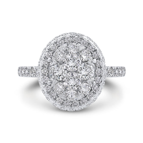 14K White Gold Round Cut Diamond Halo Engagement Ring