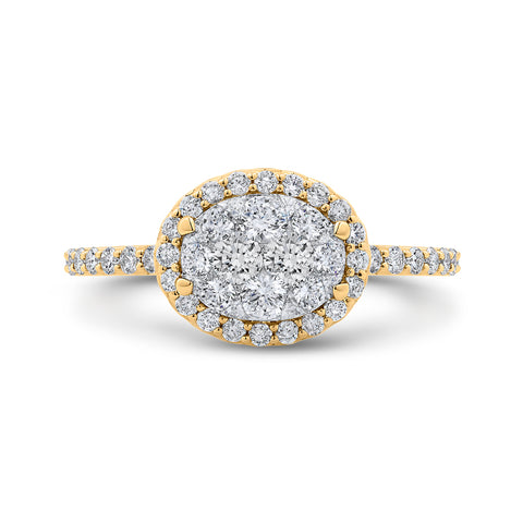 14K Two-Tone Gold Round Diamond Halo Engagement Ring