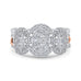 14K Two-Tone Gold Round Diamond Three-Stone Halo Engagement Ring