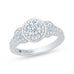 Round Cut Diamond Three-Stone Halo Engagement Ring In 14K White Gold