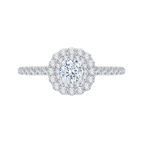 14K White Gold Round Cut Diamond Double Halo Engagement Ring