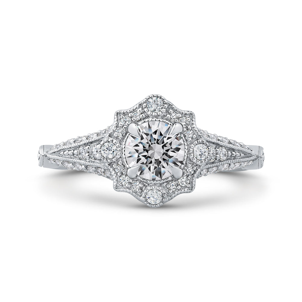 14K White Gold Round Diamond Vintage Halo Vintage Engagement Ring