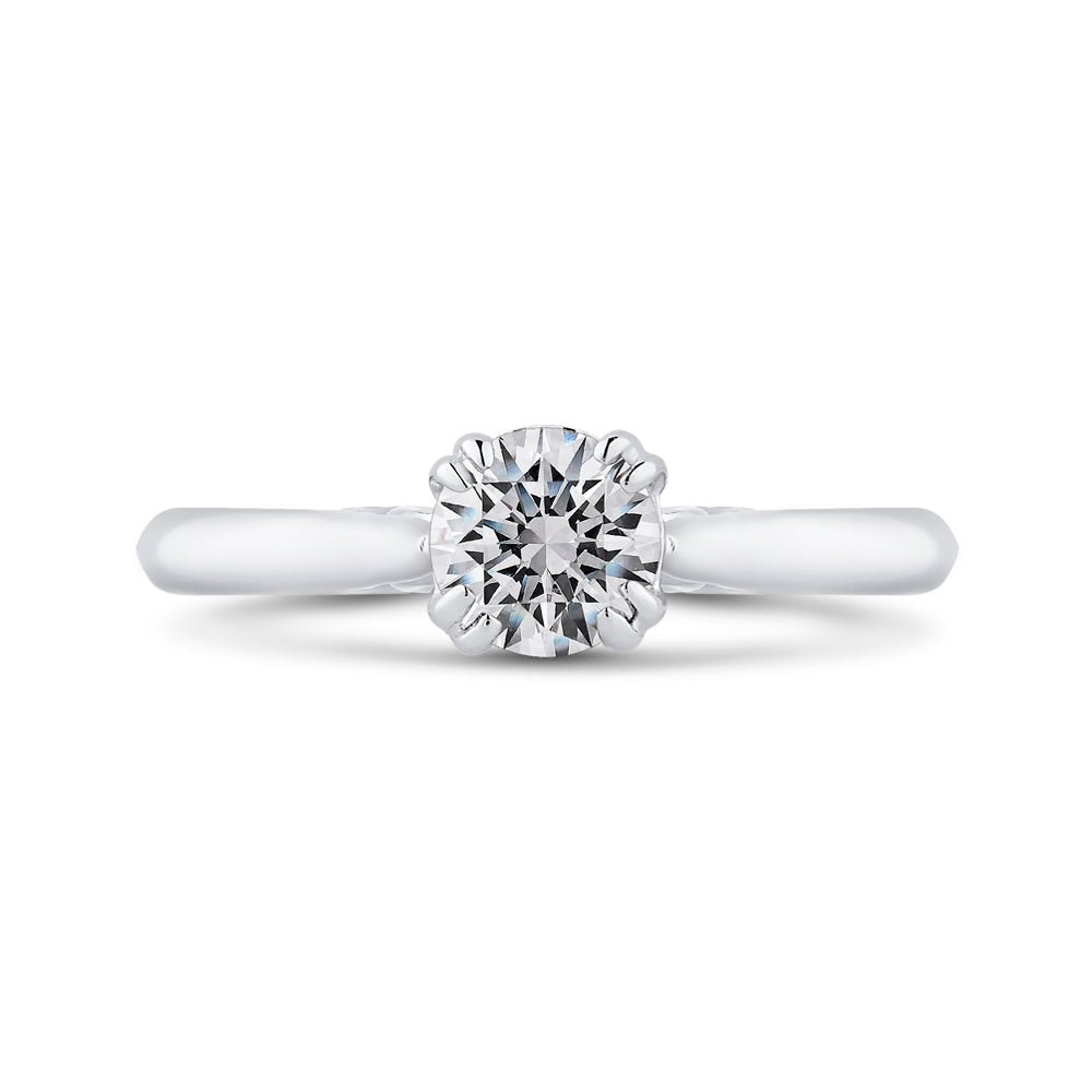 Round Cut Solitaire Diamond Cathedral Style Solitaire Engagement In 14K White Gold