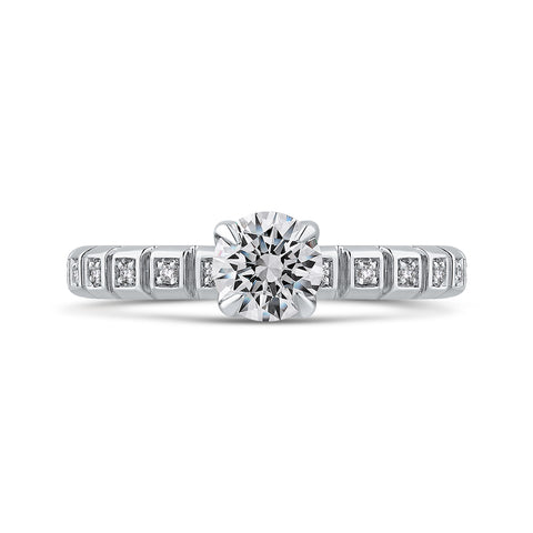 14K White Gold Round Cut Diamond Floral Engagement Ring
