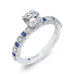14K White Gold Round Diamond Engagement Ring with Blue Sapphire