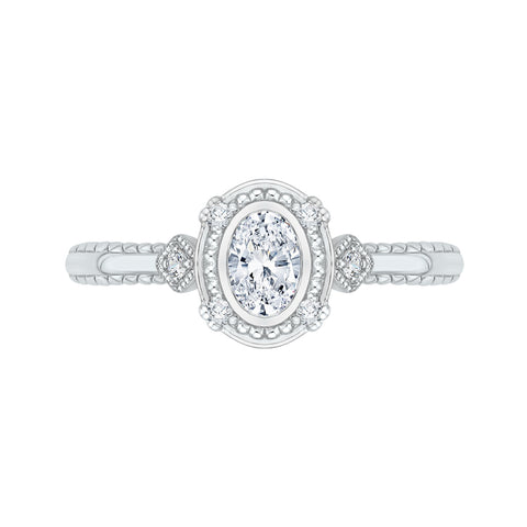 14K White Gold Oval Diamond Engagement Ring