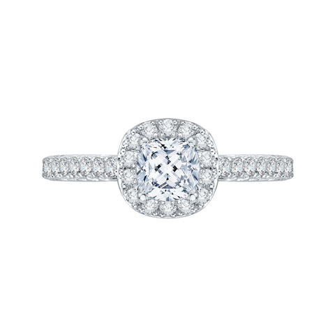 14K White Gold Cushion Cut Diamond Halo Engagement Ring