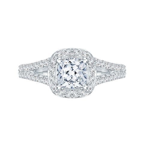 14K White Gold Cushion Cut Diamond Halo Engagement Ring