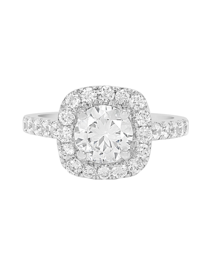14K White Gold and Cushion Halo Diamond Engagement Ring