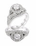 Vintage 14K White Gold and Round Halo Diamond Split Shank Engagement Ring