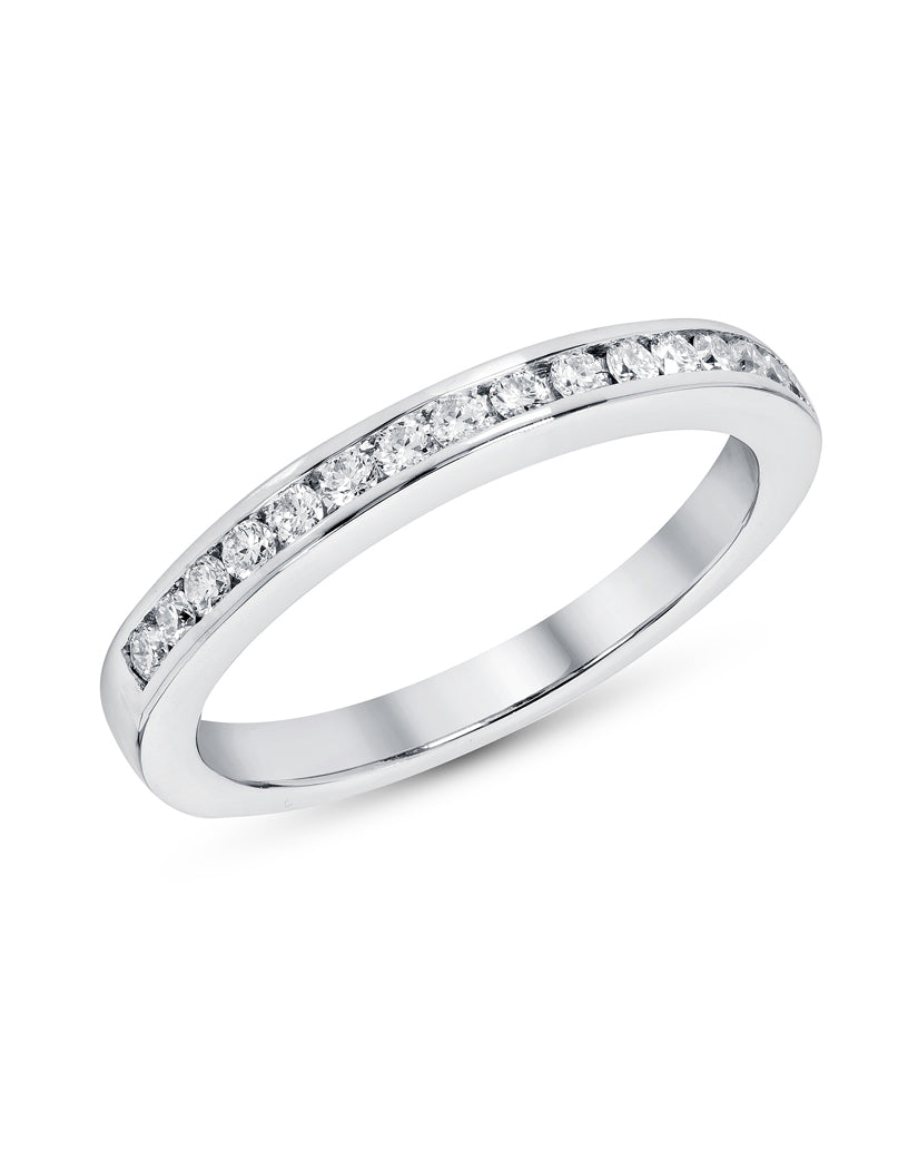 14K White Gold and Diamond Channel Wedding Band
