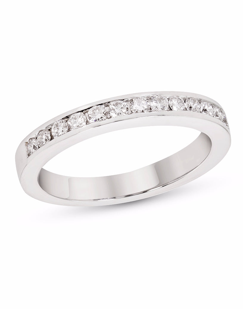 14K White Gold and Diamond Channel Wedding Band