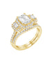 3 Stone 14K White Gold and Halo Diamond Engagement Ring