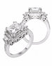 3 Stone 14K White Gold and Cushion Halo Diamond Engagement Ring