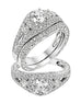 Vintage 3 Stone 14K White Gold and Halo Diamond Tesori Split Shank Engagement Ring