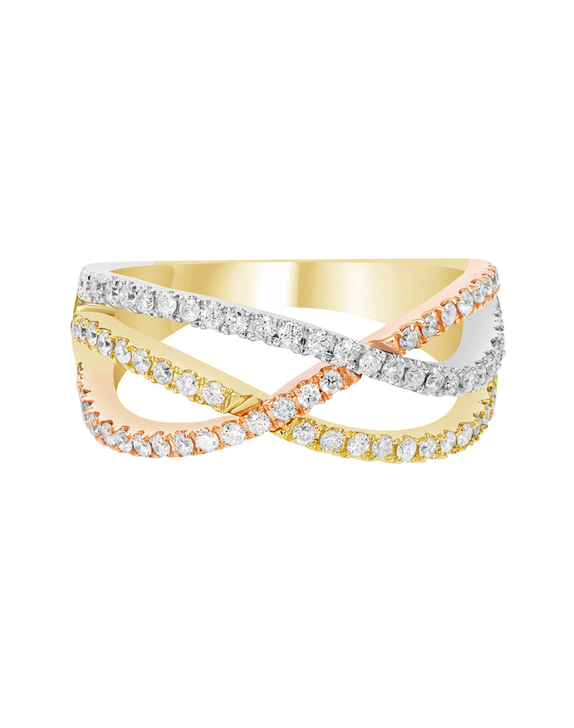 14K Yellow Gold with White and Rose Gold Diamond Fashion Band