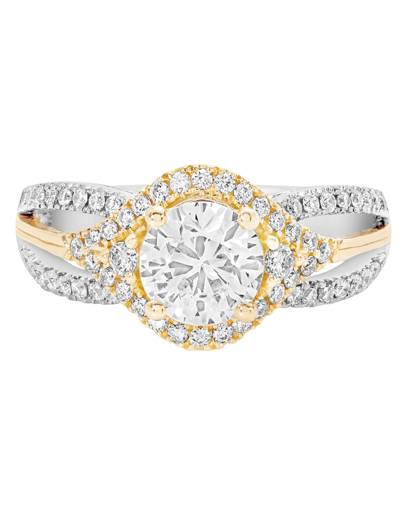 14K White with Yellow Gold and Diamond Split Shank Engagement Ring