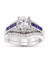 14K White Gold and Diamond with Blue Sapphire Engagement Ring