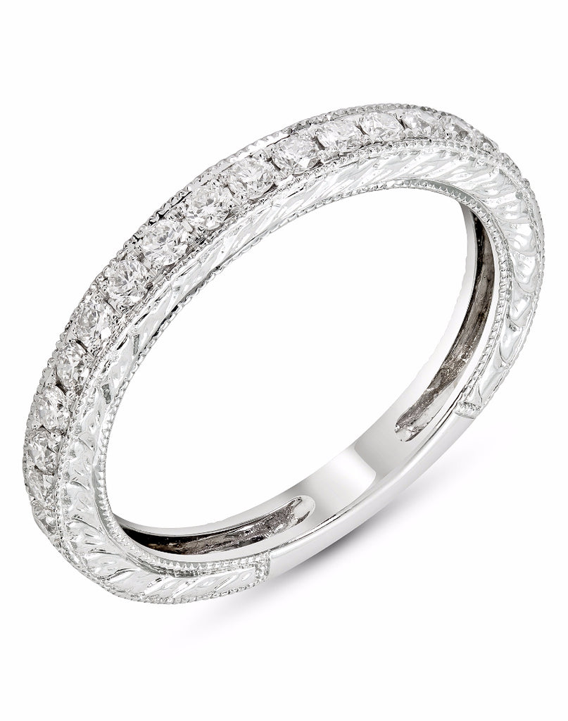 Stackable 14K White Gold and Diamond Wedding Band