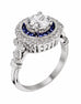 14K White Gold and Halo Diamond with Blue Sapphire Engagement Ring