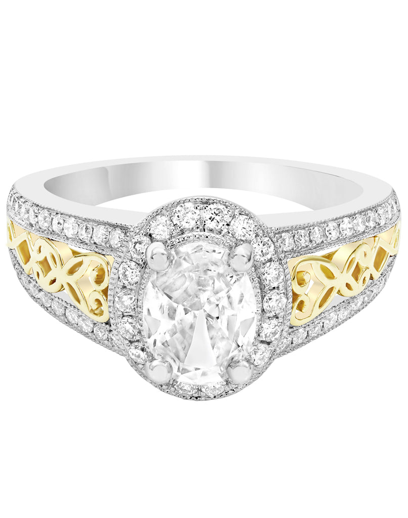 14K White with Yellow Gold and Diamond Engagement Ring