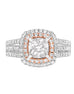 14K White with Rose Gold and Double Halo Diamond Split Shank Engagement Ring