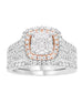14K White with Rose Gold and Double Halo Diamond Split Shank Engagement Ring
