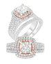 14K White with Rose Gold and Double Halo Diamond Split Shank Engagement Ring