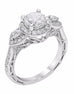 Vintage 3 Stone 14K White Gold and Round Halo Diamond Engagement Ring