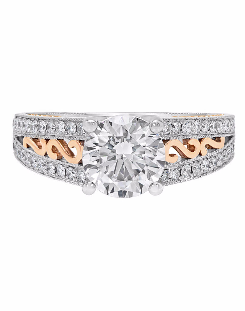 Vintage 14K White with Pink Gold and Diamond Engagement Ring