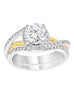 14K White with Yellow Gold and Halo Diamond Bypass Engagement Ring