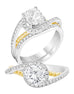 14K White with Yellow Gold and Halo Diamond Bypass Engagement Ring