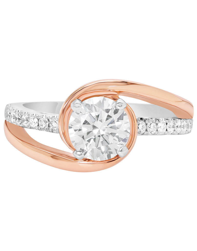 14K White with Rose Gold and Diamond Bypass Engagement Ring