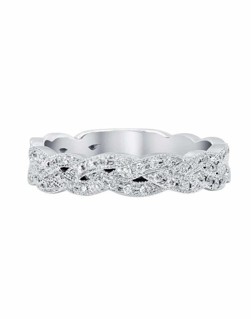 Stackable 14K White Gold and Diamond Infinity Wedding Band