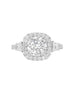 3 Stone 14K White with Rose Gold and Cushion Halo Diamond Engagement Ring