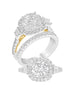 3 Stone 14K White with Rose Gold and Cushion Halo Diamond Engagement Ring